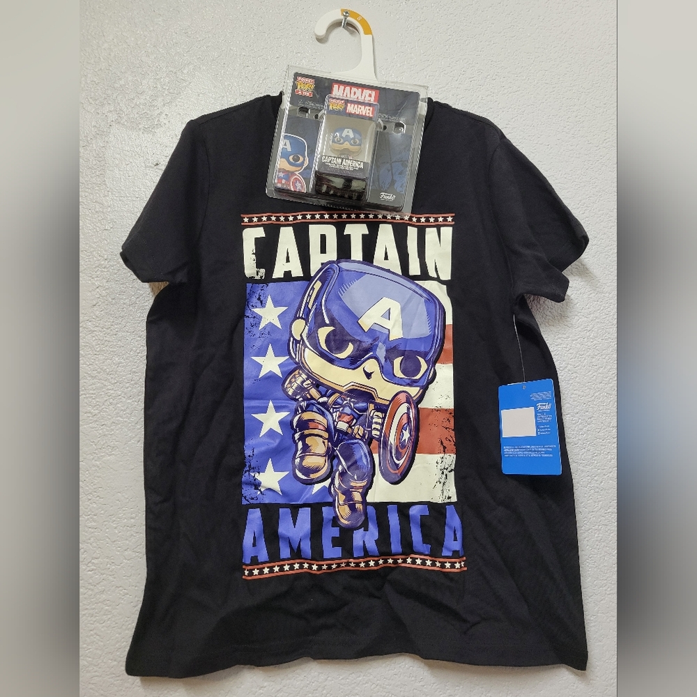 Funko Captain America Kids T-Shirt With Captain America Pocket Pop Small Nwt